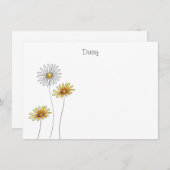 3色の水彩、ペンおよびインクデイジーステム ノートカード (正面/裏面)