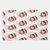 3色の猫クリスマスウォーター色(スカーフ付) キッチンタオル (横)