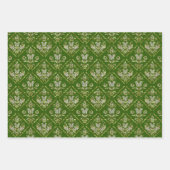 3色の背景に花のダマスク ラッピングペーパーシート (正面3)