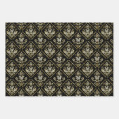 3色の背景に花のダマスク ラッピングペーパーシート (正面2)