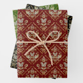 3色の背景に花のダマスク ラッピングペーパーシート (インサイチュ)