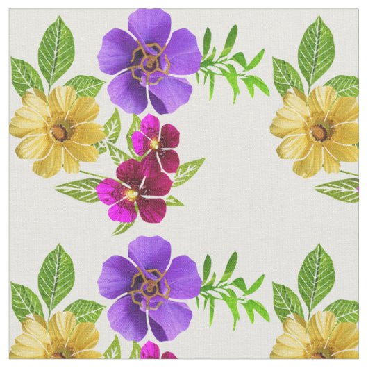 3色の花の生地 ファブリック (クローズアップ)