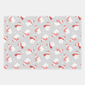 3色の青いクリスマスパターンを描いたかわいいホッキョクグマ ラッピングペーパーシート (正面3)