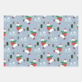 3色の青いクリスマスパターンを描いたかわいいホッキョクグマ ラッピングペーパーシート (正面2)