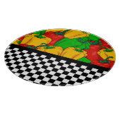 3色はっきりした唐辛子とチェッカーボード カッティングボード (角)