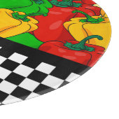 3色はっきりした唐辛子とチェッカーボード カッティングボード (角)