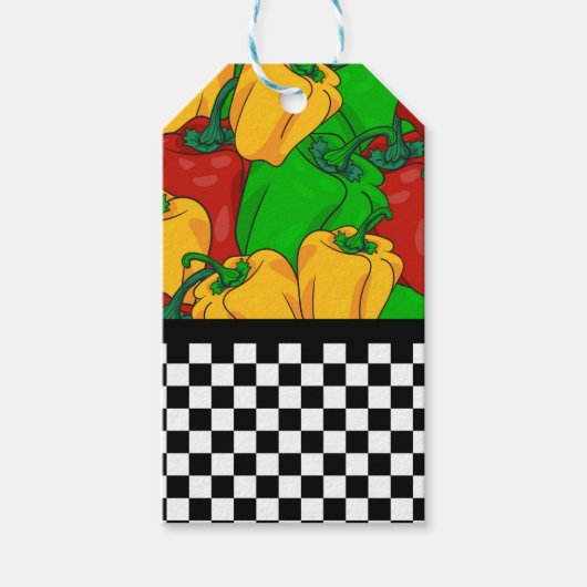 3色はっきりした唐辛子とチェッカーボード ギフトタグ (正面)