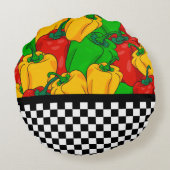 3色はっきりした唐辛子とチェッカーボード ラウンドクッション (裏面)