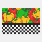 3色はっきりした唐辛子とチェッカーボード ラッピングペーパーシート (正面)