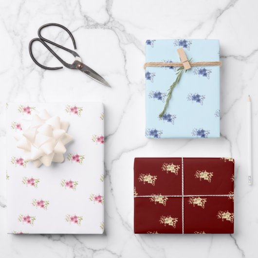 3色アネモンスラッピング紙シートセット ラッピングペーパーシート (正面)