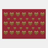 3色エレガント大型ブラシ付き金ゴールドハート ラッピングペーパーシート (正面3)