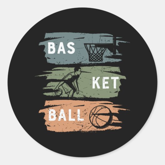 3色カッコいいのバスケットボールデザイン ラウンドシール (正面)