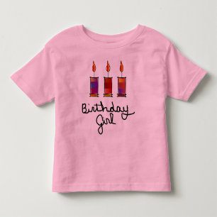 3色キャンドル数々の付き誕生日ガール トドラーTシャツ