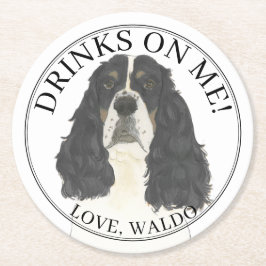 3色パーソナライズされたイングリッシュスリンガースパニエル犬 ラウンドペーパーコースター