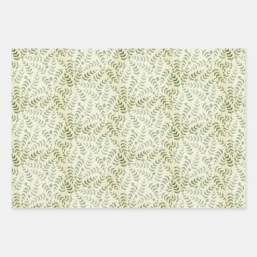 3色ファーンリーフすべての行事パターン ラッピングペーパーシート (正面)