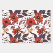 3色違うの花模様 ラッピングペーパーシート (正面3)