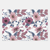 3色違うの花模様 ラッピングペーパーシート (正面2)