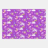 3色1歳の誕生日ユニコーンパターン ラッピングペーパーシート (正面2)