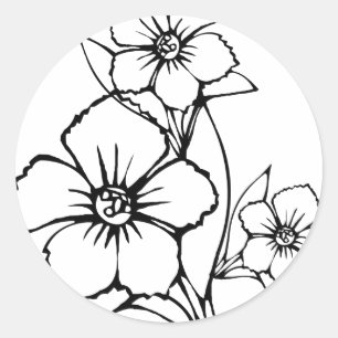3花の黒い輪郭 ラウンドシール