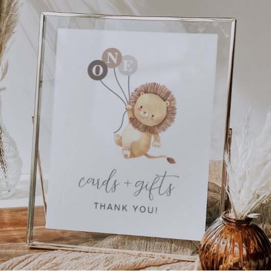 3茶色の風船カード付きライオンのギフトサイン ポスター