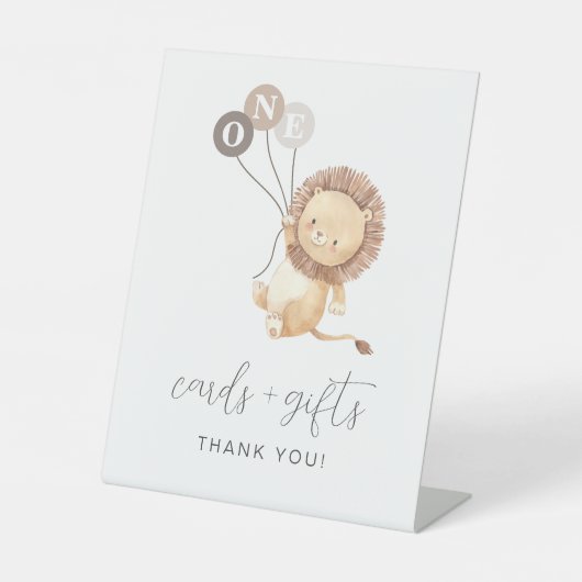 3茶色の風船カード付きライオンのギフトサイン 台座サイン (正面)