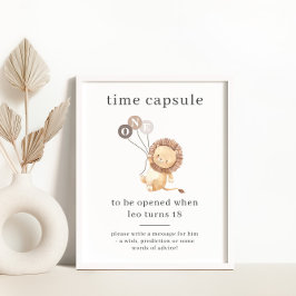 3茶色の風船タイムカプセル付きライオン ポスター