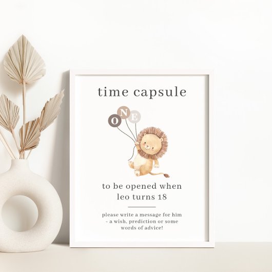 3茶色の風船タイムカプセル付きライオン ポスター