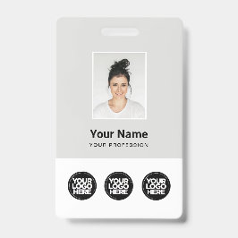 3複数のロゴ従業員の写真、バーコード、名前 バッジ