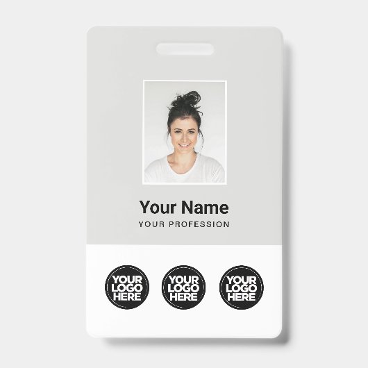 3複数のロゴ従業員の写真、バーコード、名前 バッジ (Front)