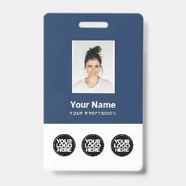 3複数のロゴ従業員写真、バーコード、名前 バッジ