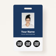 3複数のロゴ従業員写真、バーコード、名前