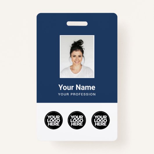 3複数のロゴ従業員写真、バーコード、名前 バッジ (正面)