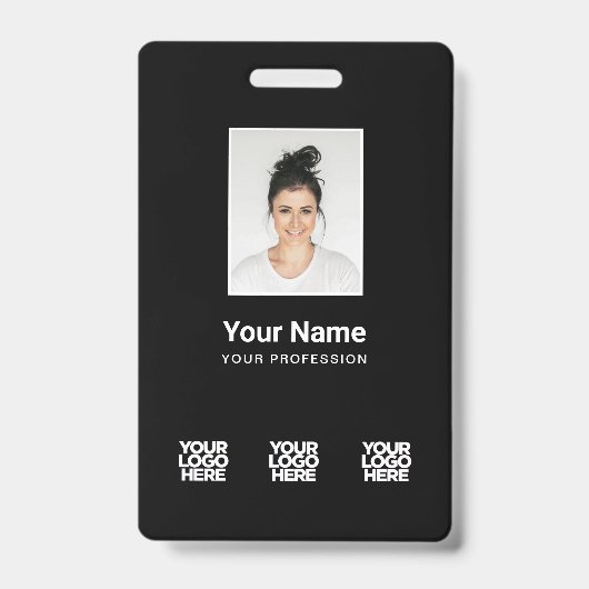 3複数のロゴ(従業員写真、バーコード、氏名B) バッジ (正面)