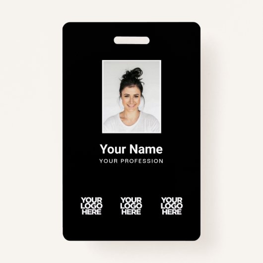 3複数のロゴ(従業員写真、バーコード、氏名B) バッジ (正面)