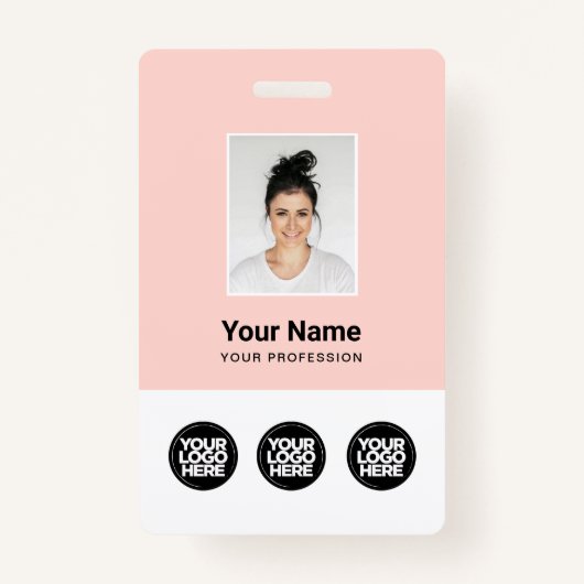 3複数のロゴ(従業員写真、バーコード、氏名B) バッジ (正面)