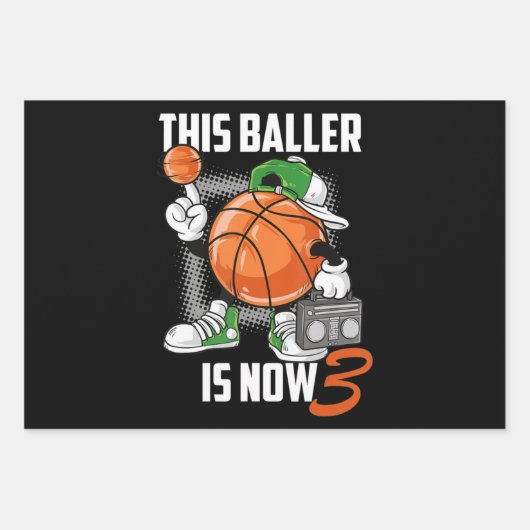 3誕生日バスケットボール選手おもしろい3歳 ラッピングペーパーシート (正面)