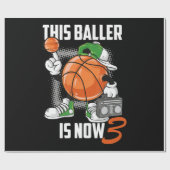 3誕生日バスケットボール選手おもしろい3歳 ラッピングペーパー (フラット)
