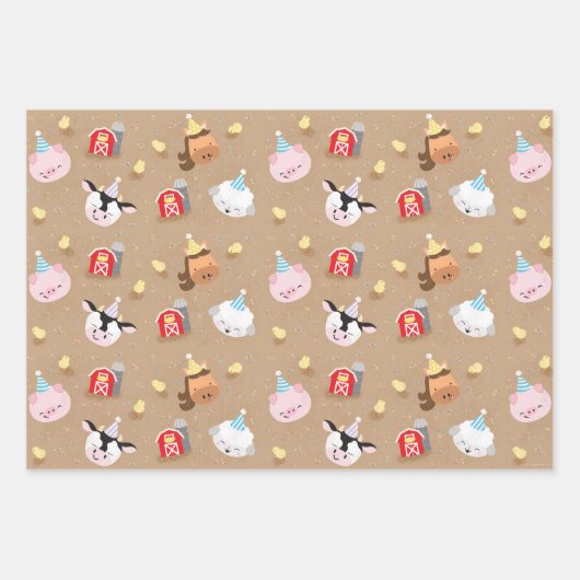 3誕生日パーティーのファームの友人セット ラッピングペーパーシート (正面)