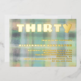 3誕生祝いパステルグリーングレー金ゴールド 箔招待状