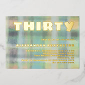 3誕生祝いパステルグリーングレー金ゴールド 箔招待状 (正面)