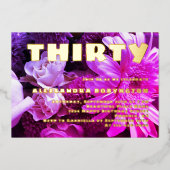 3誕生祝いピンクパープルフローラ 箔招待状 (正面)