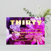 3誕生祝いピンクパープルフローラ 箔招待状 (立ち正面)