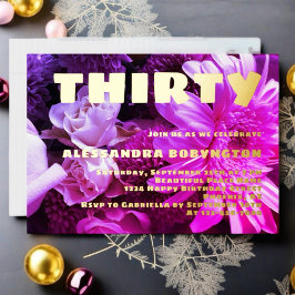 3誕生祝いピンクパープルフローラ 箔招待状