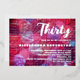 3誕生祝いピンク赤紫ブライト 箔招待状