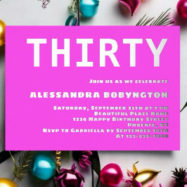 3誕生祝いホットピンクミニマル 箔招待状