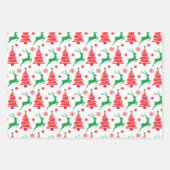 3調整レッドグリーンクリスマスツリートナカイ ラッピングペーパーシート (正面)