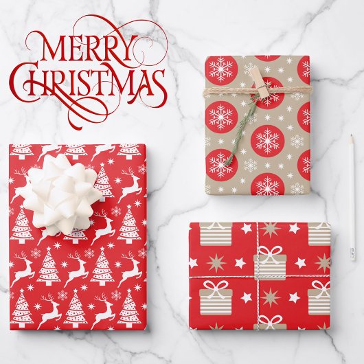 3調整レッドタンクリスマスツリートナカイ ラッピングペーパーシート