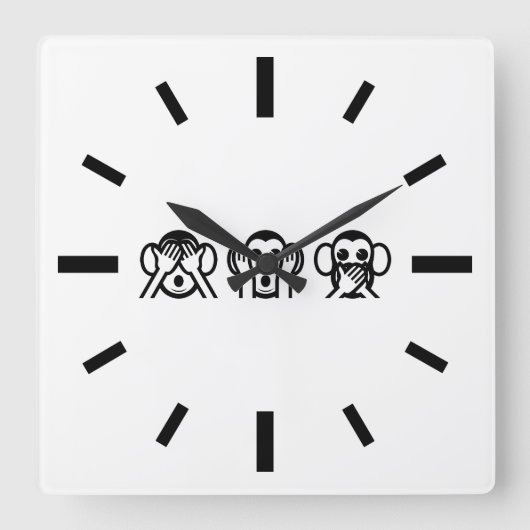 3賢いサルの絵文字 スクエア壁時計 (正面)
