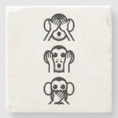 3賢いサル絵文字 ストーンコースター (正面)