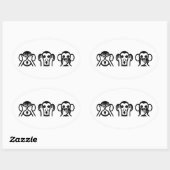 3賢いサル絵文字 楕円形シール (シート)
